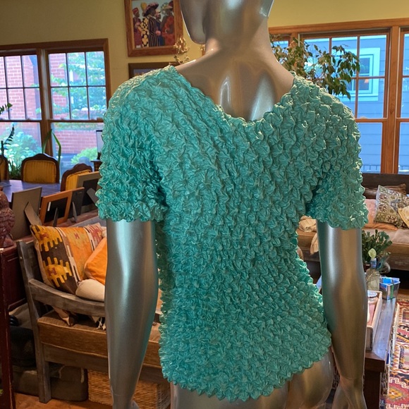 F.C unique stretch highly textured shirt great dress up/ dress down mint green - Picture 4 of 6